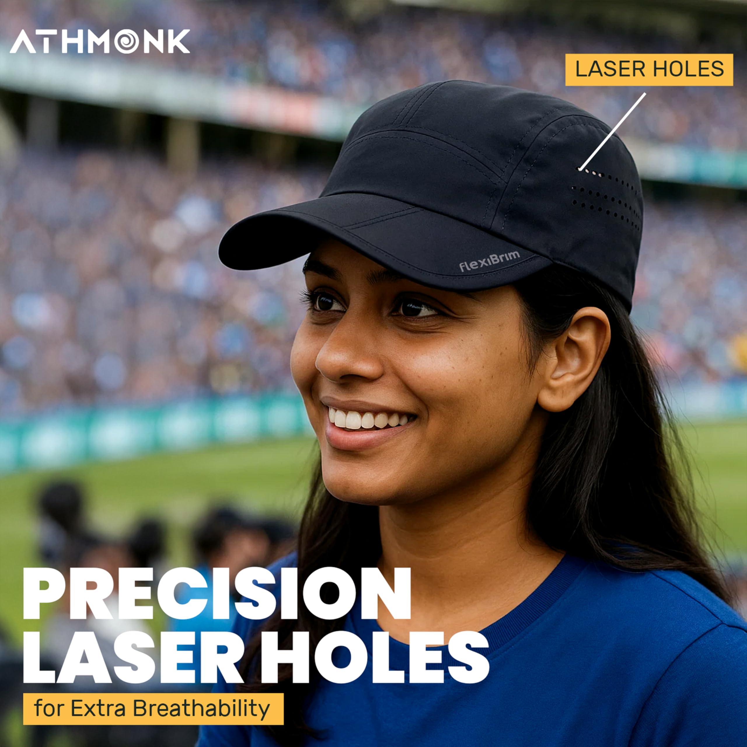 Athmonk FlexiBrim Foldable Sports Cap for Man & Woman with Carry Pouch | Men's Cap for Running, Gym, Rain, Summer | Super Portable, Fits in Pocket Cap with Ventilation Holes | Adjustable Size, Black